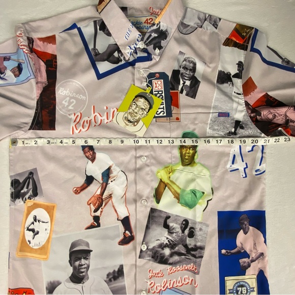 RSVLTS Jackie Robinson Day Series 1 Scrapbook Short Sleeve Button Up Mens Size M - Picture 7 of 11
